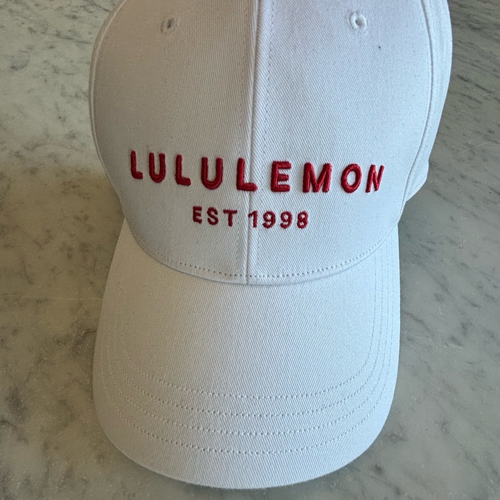 Lululemon White Cap with Red Logo - Size L/XL